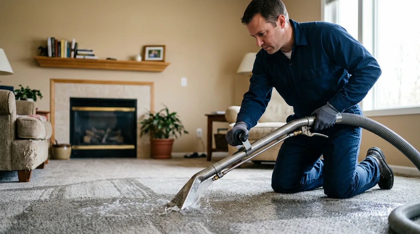 Water damage restoration technician working near Creve Coeur, IL